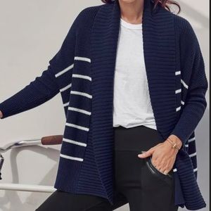 Athleta Peaceful Navy and White Stripe Oversized Cardigan Wrap Sweater